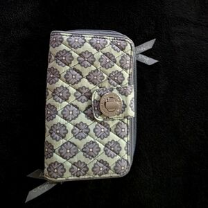 Vera Bradley Quilted Floral Wallet. Light Green Woth Purple Flowers.
